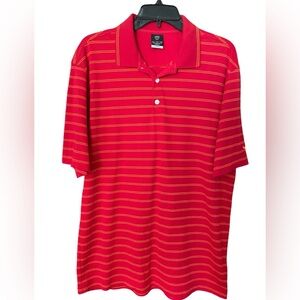 Nike Golf Dri Fit Red/Orange Striped Polo Shirt size Medium